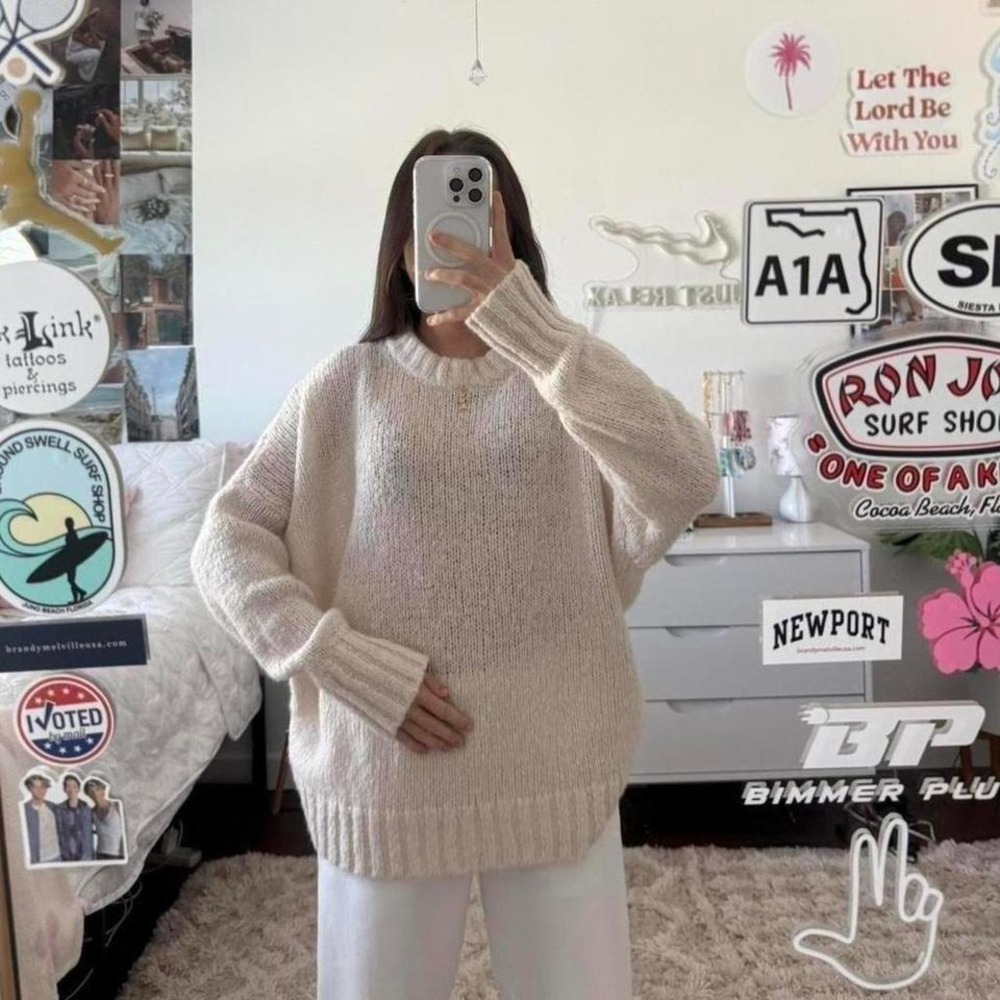 cream aerie‎ knitted sweater crewneck